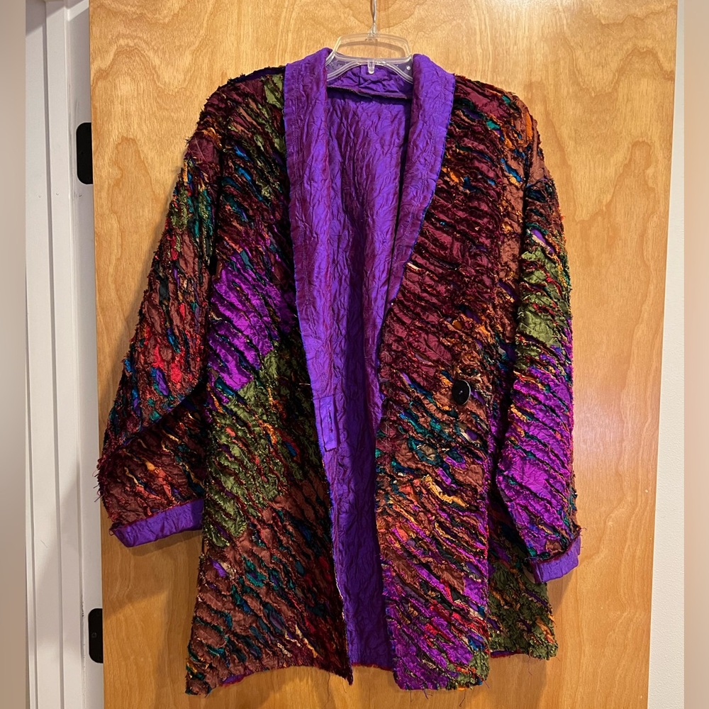 Tim Harding Purple "Wearable Art" signed Jacket. M. Single button closure.
